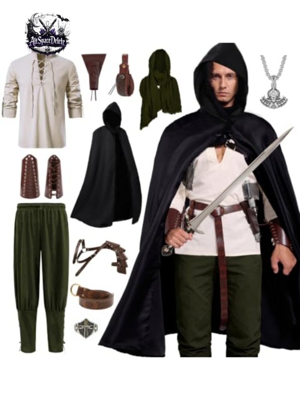 Men Renaissance Medieval Pirate Viking Costume 10 Piece Outfit Set